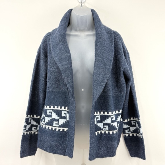 Lucky Brand Cardigan Women S Blue Aztec NWT Southwestern Shawl Collar Open Front - Picture 1 of 14